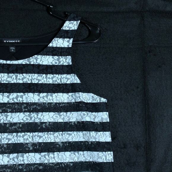Express Womens Blouse Black White Lace Striped Sheer Tank Scoop Neck Stretch S - Picture 5 of 12